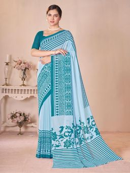 Garden VARELI - Blue Floral Printed Georgette Saree Without Blouse