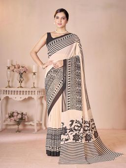 Garden VARELI - Peach Floral Georgette Saree with Unstitched Blouse
