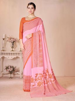 Garden VARELI - Pink Floral Printed Georgette Saree Without Blouse