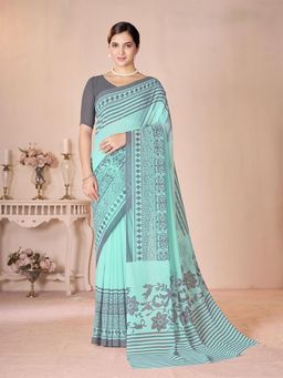 Garden VARELI - Turquoise Floral Georgette Saree Without Blouse