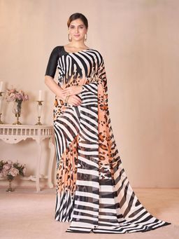 Garden VARELI - Black Stripes Printed Georgette Saree with Unstitched Blouse
