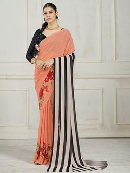 Garden VARELI - Peach Floral Printed Georgette Saree Without Blouse