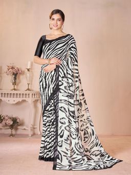 Garden VARELI - Black Abstract Printed Georgette Saree Without Blouse