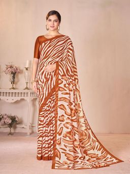 Garden VARELI - Orange Abstract Printed Georgette Saree with Unstitched Blouse