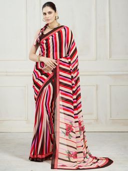 Garden VARELI - Red Stripes Printed Georgette Saree with Unstitched Blouse