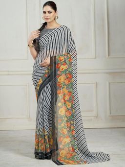 Garden VARELI - Multicolor Stripes Printed Georgette Saree Without Blouse