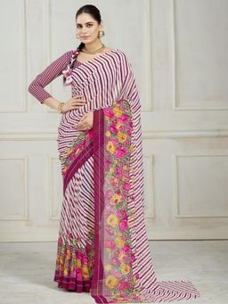 Garden VARELI - Magenta Stripes Printed Georgette Saree Without Blouse