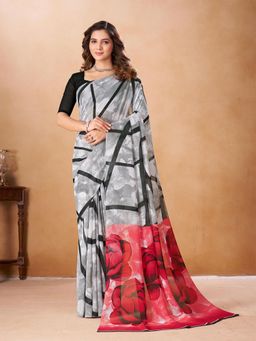 Garden VARELI - Women Black Printed Georgette Saree Without Blouse