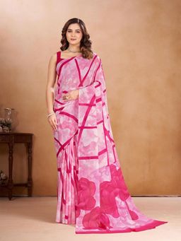 Garden VARELI - Pink Printed Georgette Saree with Unstitched Blouse