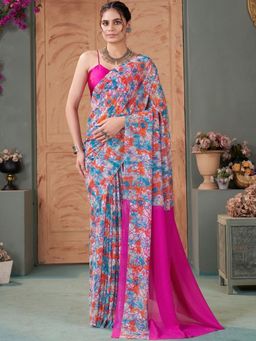 Garden VARELI - Magenta Abstract Printed Georgette Saree Without Blouse