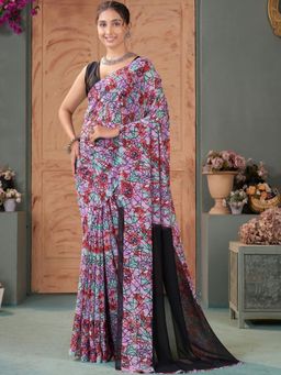 Garden VARELI - Pink Abstract Printed Georgette Saree Without Blouse