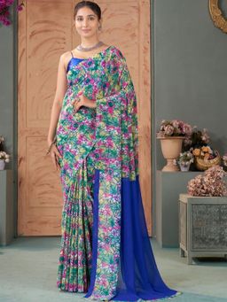Garden VARELI - Blue Abstract Georgette Saree Without Blouse