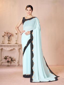Garden VARELI - Blue Solid Georgette Saree with Unstitched Blouse