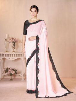 Garden VARELI - Pink Solid Georgette Saree with Unstitched Blouse