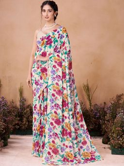 Garden VARELI - Multi Color Floral Printed Georgette Saree Without Blouse