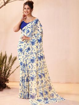 Garden VARELI - Blue Floral Printed Georgette Saree Without Blouse