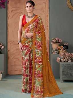 Garden VARELI - Brown Printed Georgette Saree Without Blouse