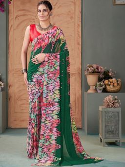 Garden VARELI - Green Ikat Printed Georgette Saree Without Blouse