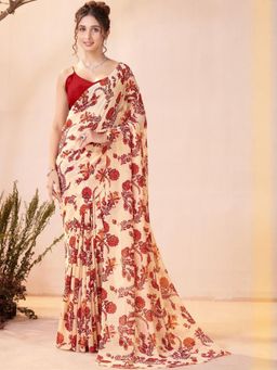 Garden VARELI - Red Floral Georgette Saree Without Blouse