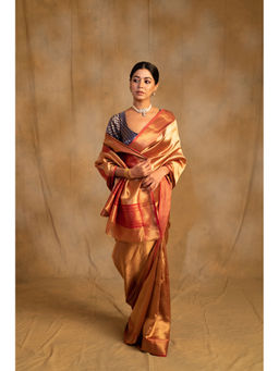 PRIYANKA RAAJIV - Kylee Gold Silk Chanderi Sareee with Unstitched Blouse