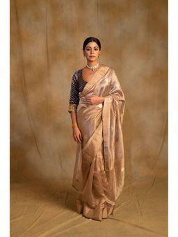 PRIYANKA RAAJIV - Panchami Beige Silk Chanderi Saree with Unstitched Blouse