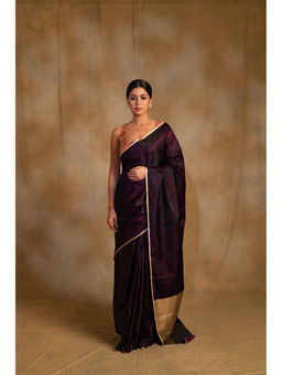 PRIYANKA RAAJIV - Shashthi Deep Purple Mashru Silk Saree with Unstitched Blouse