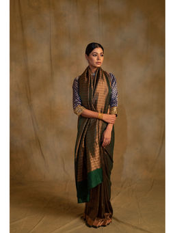 PRIYANKA RAAJIV - Tusu Fern Green Silk Banarasi Saree with Unstitched Blouse