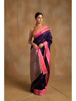 PRIYANKA RAAJIV - Vishu Bonnet Blue Silk Chanderi Saree with Unstitched Blouse