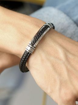 Peora - Silver Plated Leather Bracelet Stylish Design Fashion Jewellery