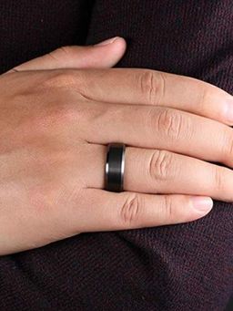 Peora - Titanium Matte Finish Black Wedding Band Ring Gift for Men