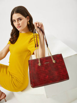 FARGO - Elevate Croco Textured Maroon Handbag (S)