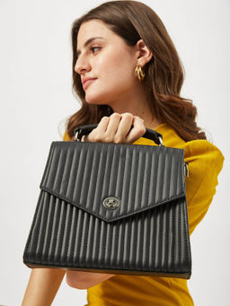 FARGO - Fusion Black Vegan Leather Sling Bag with Detachable Strap (S)