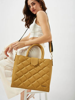 FARGO - Hera Quilted Mustard Handbag with Detachable Strap (S)