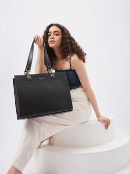 FARGO - Selene Black Tote Bag 16' Inch Laptop Compartment with Detachable Strap (S)