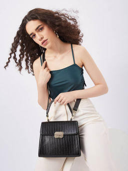 FARGO - Dynasty Croco Black Handbag with Detachable Strap (S)