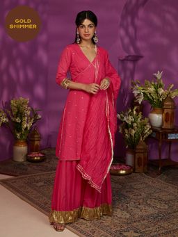 Gajra Gang - Neemrana Pink Sequin Kurta Sharara & Dupatta GGSKD84 (Set of 3)