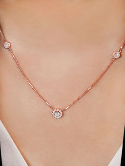 Zavya - Radiant Rose Gold-Plated 925 Sterling Silver Halo Necklace with Cz