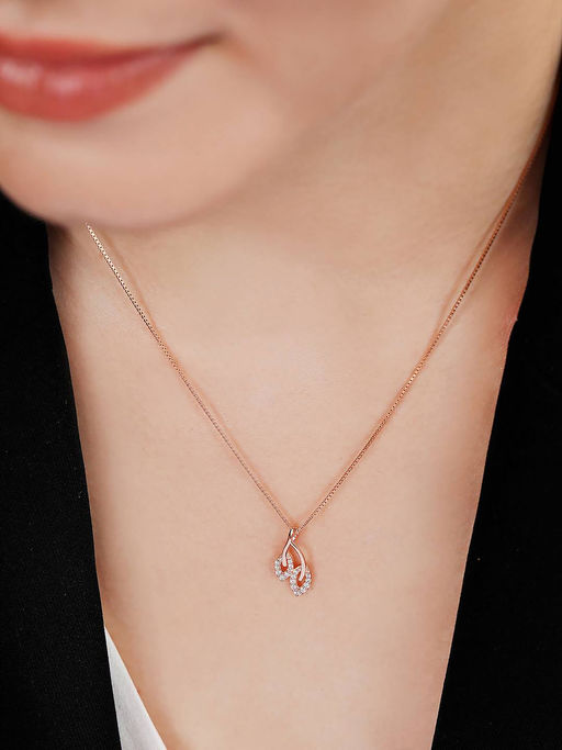 Zavya Delicate Rose Gold-Plated 925 Sterling Silver Leaf Pendant with Cubic Zirconia