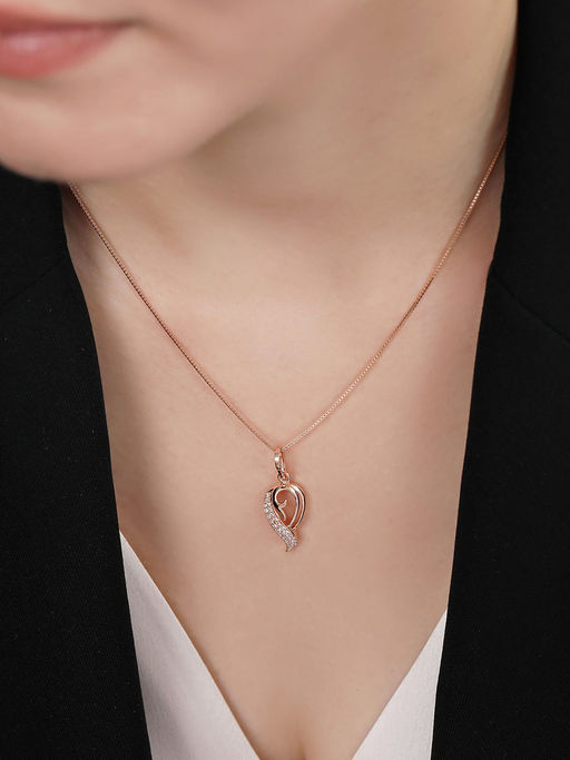 Zavya Dazzling Charm 925 Sterling Silver Rose Gold Plated Pendant with Chain