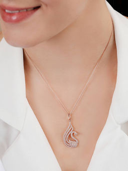 Zavya - Regal Rose Gold-Plated 925 Sterling Silver Swan Pendant with Cubic Zirconia