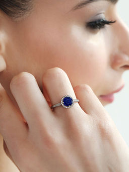 Zavya - Azure Circle Rhodium-Plated 925 Sterling Silver Women's Ring (Adjustable)