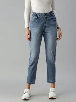 SHOWOFFFF - Womens Relaxed Fit Low Distress Blue Jeans