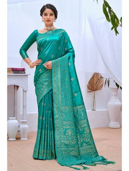 EXCLUSIVA - Sea Green Banarasi Saree with Unstitched