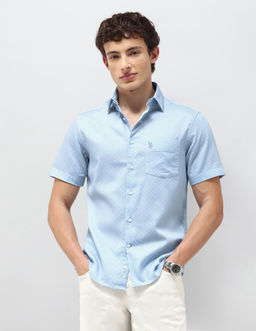 U.S. POLO ASSN. - Blue Regular Fit Self Design Geometric Shirt