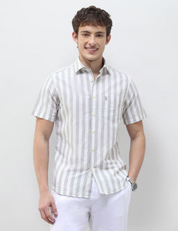 U.S. POLO ASSN. - Grey Vertical Striped Regular Fit Shirt