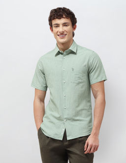 U.S. POLO ASSN. - Green Vertical Striped Regular Fit Shirt