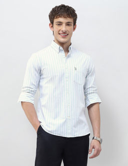 U.S. POLO ASSN. - Green Vertical Striped Regular Fit Shirt
