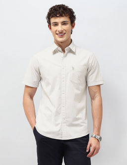 U.S. POLO ASSN. - Beige Vertical Striped Regular Fit Shirt