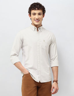 U.S. POLO ASSN. - Beige Vertical Striped Regular Fit Shirt