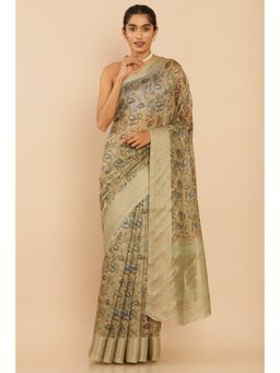 Soch - Women Olive Chanderi Saree with Unstitched Blouse